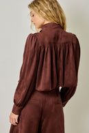 Suede Gathered Blouson Jacket - Burgundy