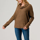 Cowl Turtle Cowl Neck Brushed Waffle Knit Top