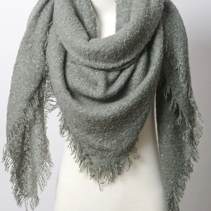Cozy Mohair Open Work Square Blanket Scarf