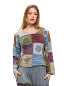 Top Patchwork Hippie Art Hand Printed Bell Sleeves