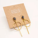 Brass Stone Hoop with Bar Earring- Labradorite