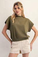 Mock Neck Short Sleeve Knit Top