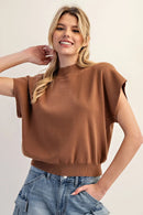 Mock Neck Short Sleeve Knit Top