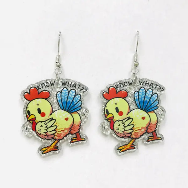 Acrylic Know What Chicken Butts Earrings, Funny Fun Earrings