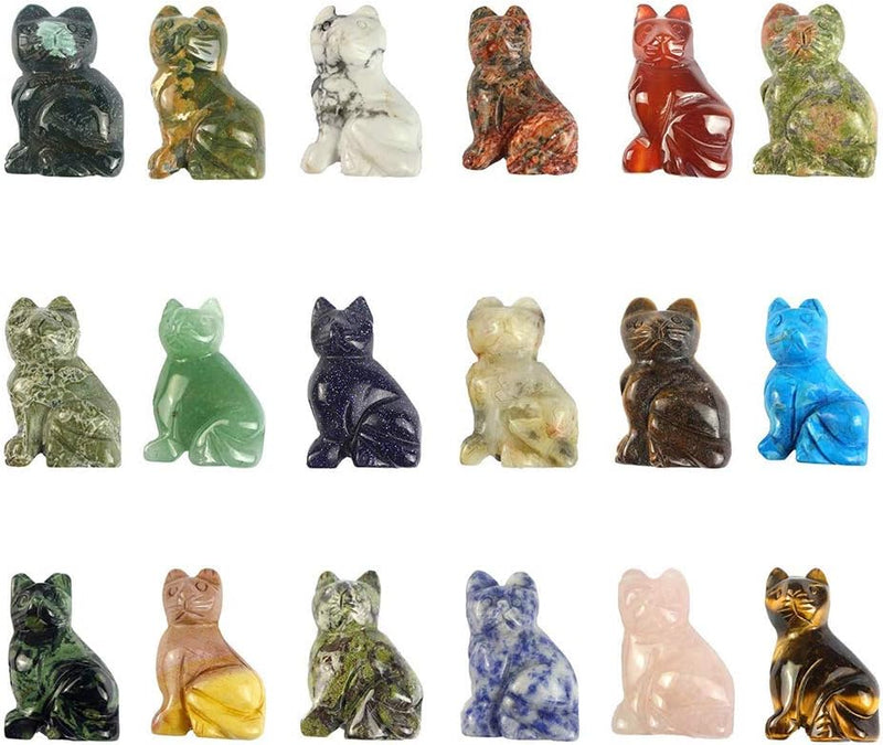 Hand Carved Gemstone Cat Animal Figurine