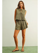 Elastic Band Waist with Tied On the Side Shorts- Olive