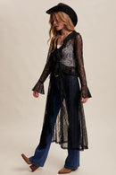 Sheer Lace Ruffle Duster- Black