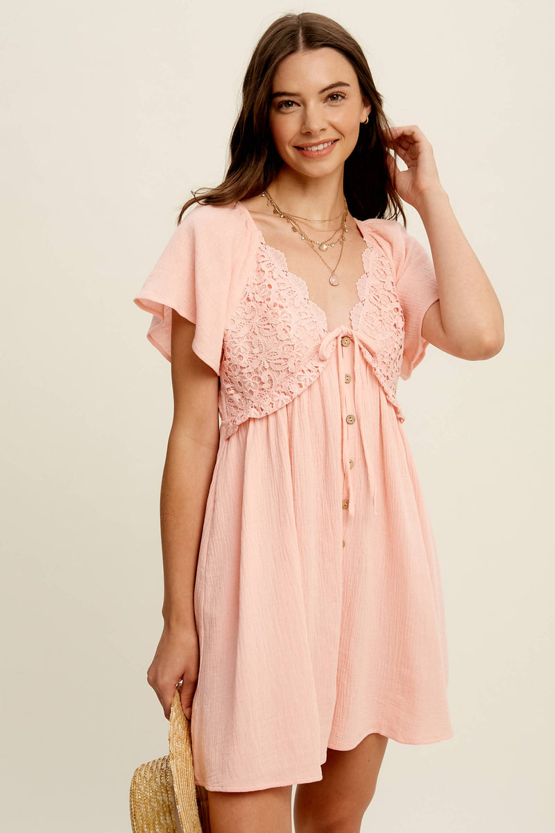 Lace Trim Babydoll Mini Dress