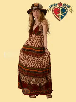 Rayon Indian Print String Maxi Dress