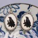 Regal Raven Silver Cameo Earrings