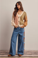 Color Block Knit Cardigan- Olive Multi