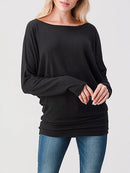 Long Dolman Sleeve Round Neck Brushed Knit Top
