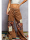 Printed Contrast and Stud Denim Straight Woven Pants