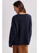 Soft Textured Button Front Sweater Cardigan - Navy