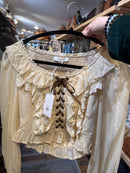 Ruffled Lace Up Crop Top- Champagne