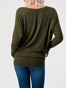 Long Dolman Sleeve Round Neck Brushed Knit Top