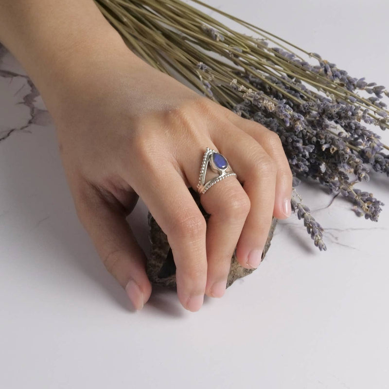 Sterling Silver Spotted Triangle Ring - Labradorite