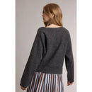 Oversized Boatneck Knit Pullover Sweater - Charcoal