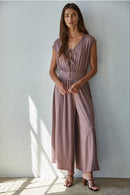 Knit Polyester Spandex V-Neck Short Sleeve Jumpsuit