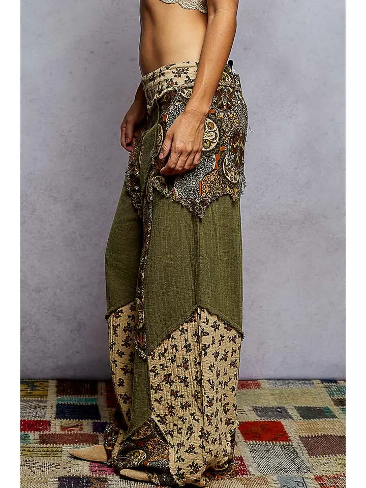 Double Gauze Varied Printed Patchwork Woven Pants
