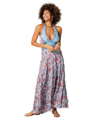 Long Sleeveless Summer Halter Dress - Blue & Red