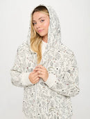 Rooster Floral Print Zip Hoodie