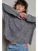 Vintage Washed Waffle Knit Oversized Long Sleeve Top