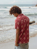 Men's Short Sleeve Button Down- Organic Cotton- Brick Starburst