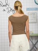 Washed Raw Edge Boat Neck Short Sleeve Knit Top