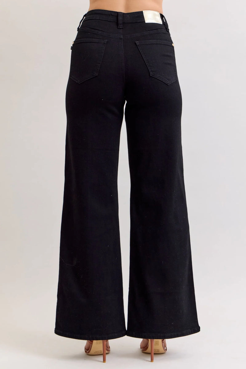 Judy Blue HW Retro Wide Leg Black Denim Jeans