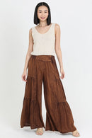 Smocked Waist Tiered Wide Leg Pant - Chocolate