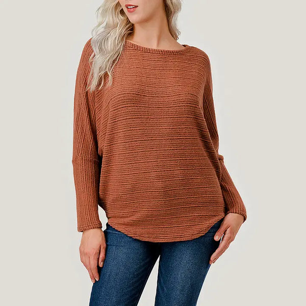 Long Dolman Sleeve Round Hem Top- Rust