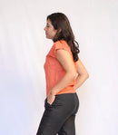 Pleated Shoulder V-neck Blouse - Rust