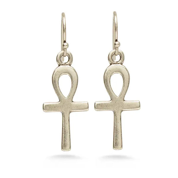 Ankh Earrings - Antiqued Silver