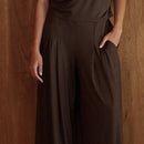 Knit Polyester Spandex Elastic Waist Wide Leg Pant