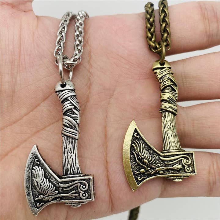 Raven Double Sided Axe Pendant Necklace