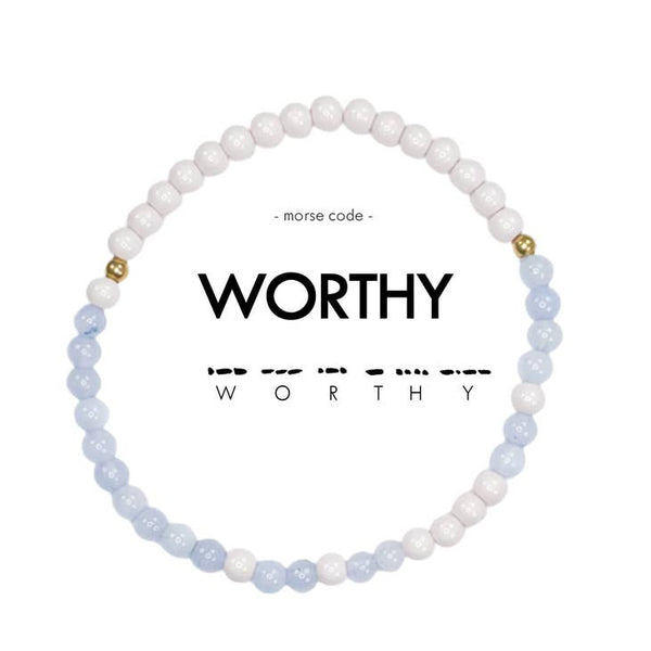 Morse Code Bracelet | WORTHY - Cream & Cloudy Blue