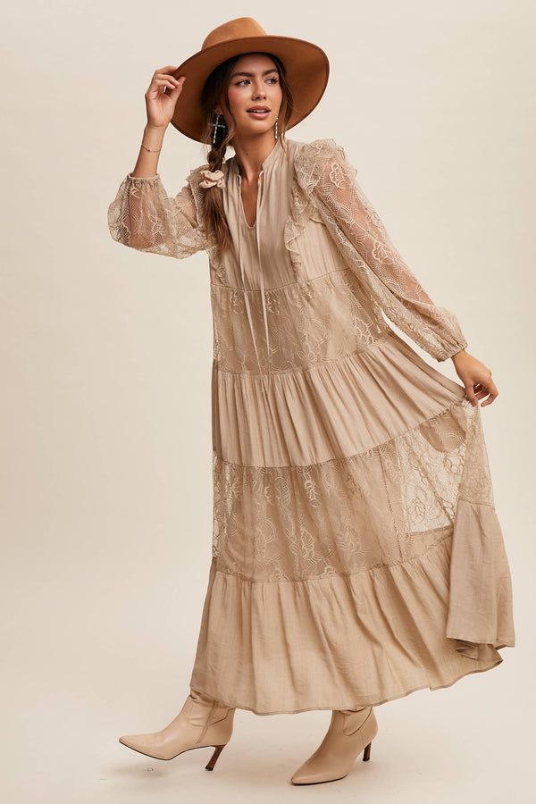 Tiered Lace Maxi Boho Dress