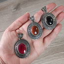 Assorted Gemstone Tibetan Style Pendants in Pot Metal
