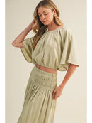Shirred Waistband Voluminous Sleeve Blouse