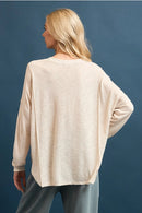 Slub Knit Exposed Seam Long Sleeve Top