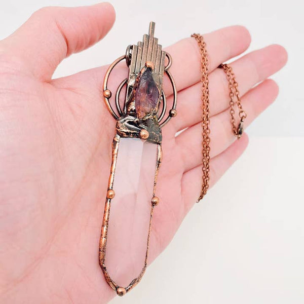 Vintage Sword-Shaped Stone Crystal Pendant Necklace