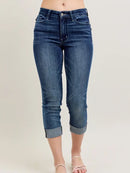 Mid Rise Dark Wash Cuffed Capri
