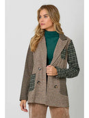 Mixed Plaid Blazer - Latte/Olive
