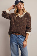 Speckled V-Neck Knit Sweater