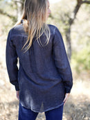 Anoushka Linen Top - Navy