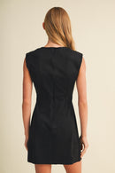 Padded Shoulder Woven Suede Dress
