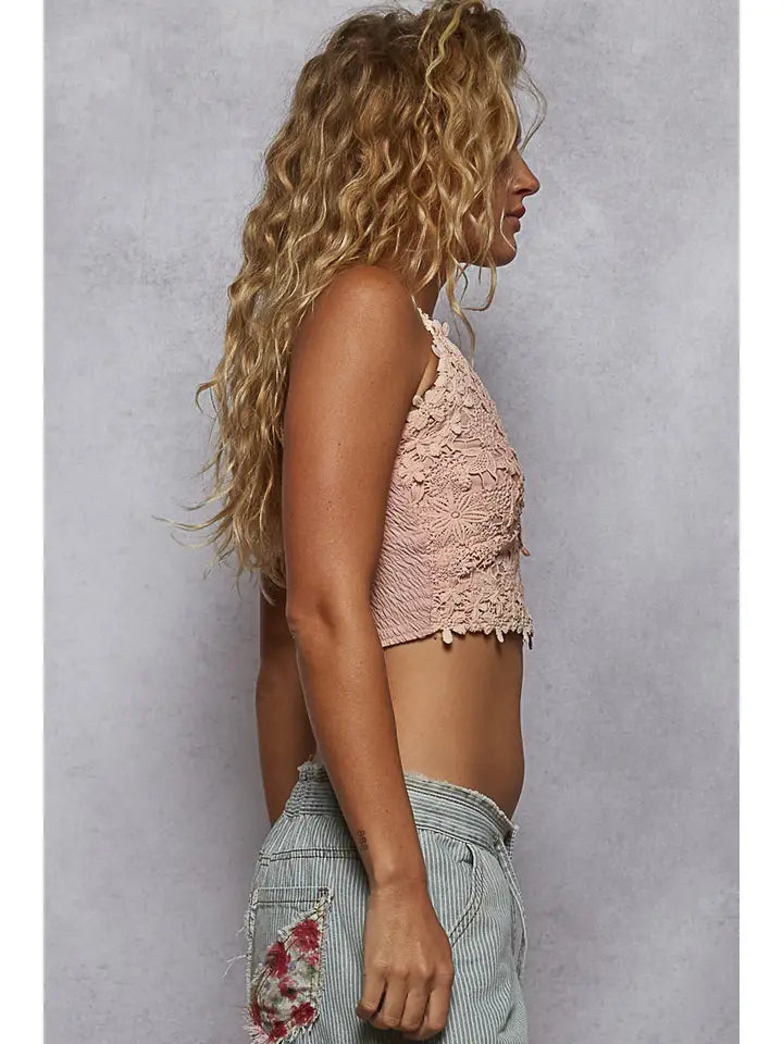 Adjustable Cross Strap Lace Crochet Smock Back Bralette