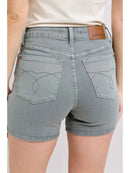 High Waisted Stone Blue Back Pocket Embroidery Shorts