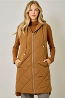 Quilted Puffer Long Hoodie Vest